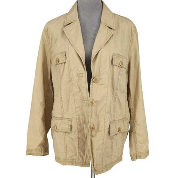 Talbots Jacket Plus Size 14W Beige Safari Cotton Lightweight Pockets Cargo Barn - Picture 2 of 16